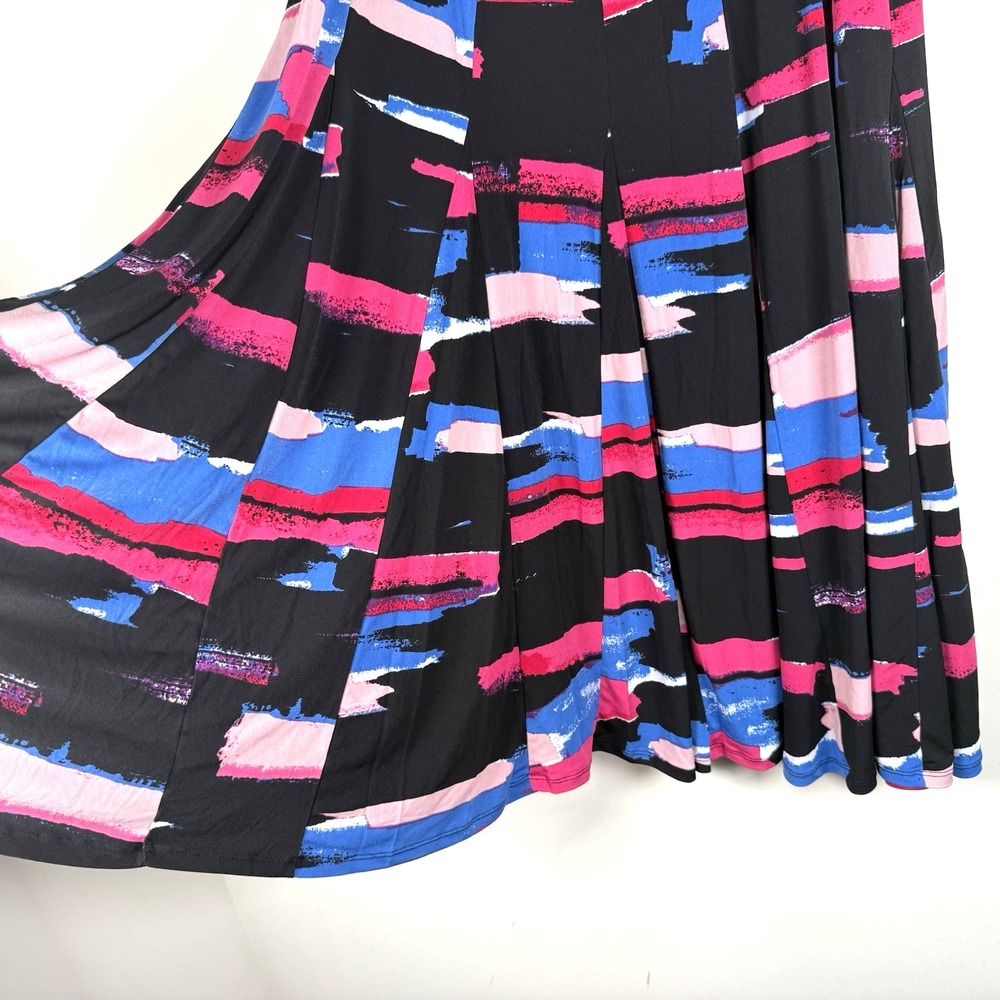 PREMISE Midi Skirt Pink Blue Black Elastic Waist Flowy Gored Womens XL Artsy‎